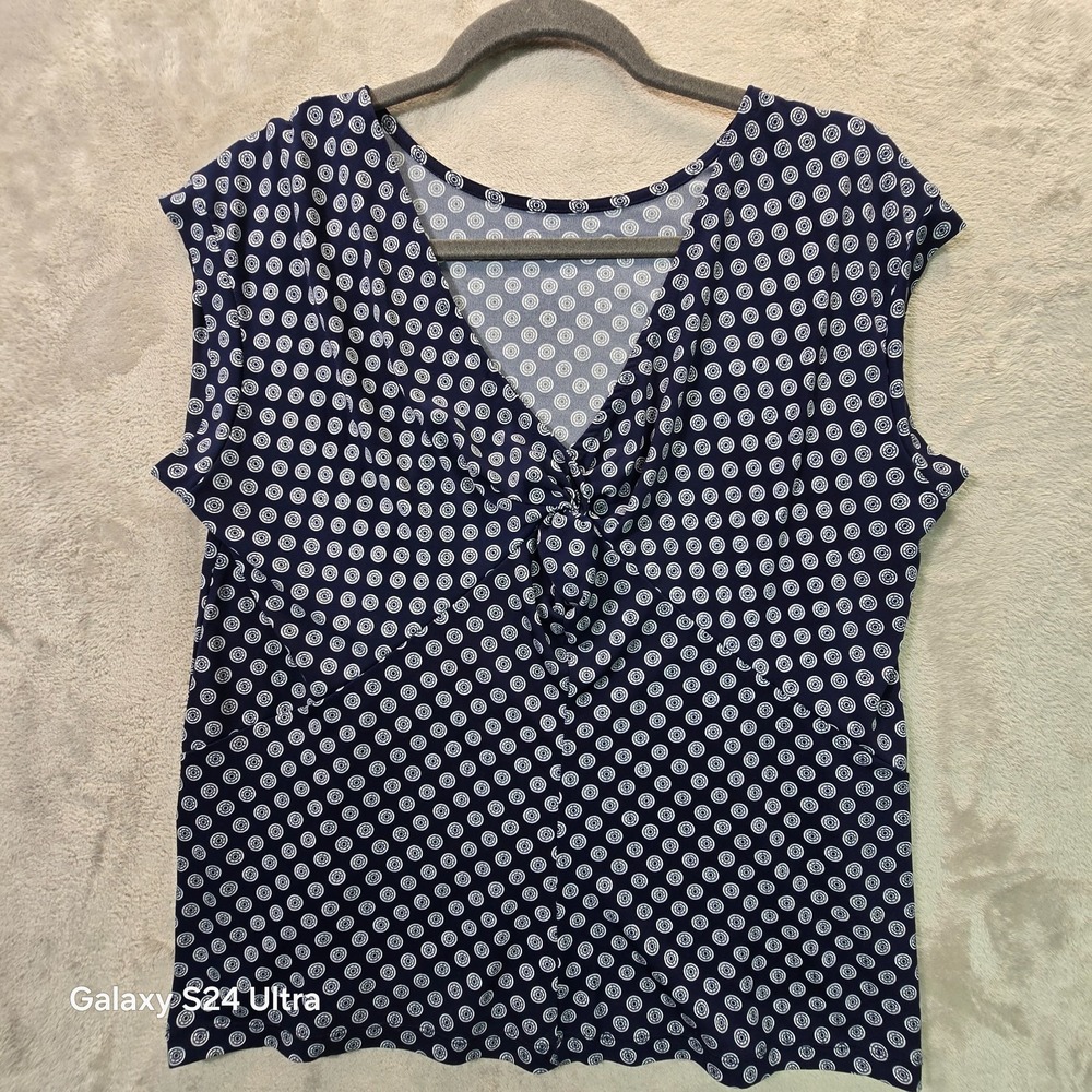 Banana Republic Top Womens Small Navy Blue Geometric Sleeveless Knotted V Neck